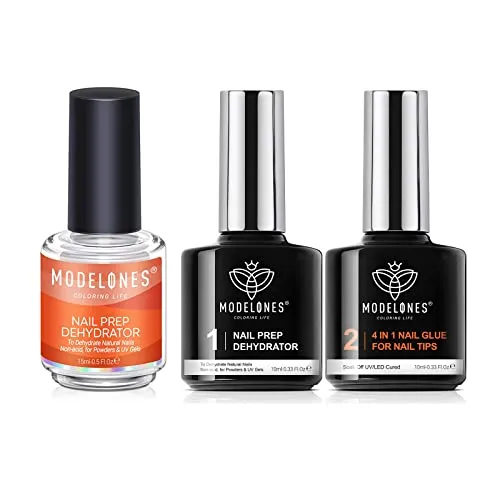 modelones 4 in 1 Nail Glue Gel and Nail Prep Dehydrate Nail Primer, 15ml Acid Free Nail Dehydrator