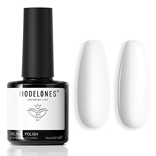 modelones Gel Nail Polish, 1 Pcs 15ml Milky Pure White Color Gel Polish Set Soak Off LED Long-Wear Mirror Shine Essential Nail Gel Salon Manicure Design DIY at Home, 0.5 Fluid Ounces