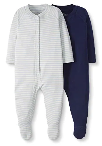 Moon and Back by Hanna Andersson Baby 2-Pack Organic Cotton Footed Sleep and Play, Blue, 0-3 months