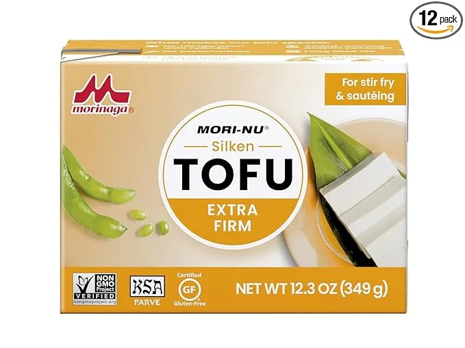Mori-Nu Silken Tofu Extra Firm, Velvety Smooth and Creamy, Low Fat, Gluten-Free, Dairy-Free, Vegan, Made with Non-GMO soybeans, KSA Kosher Parve, Shelf-Stable, Plant protein, 10.9 oz x 12 Packs