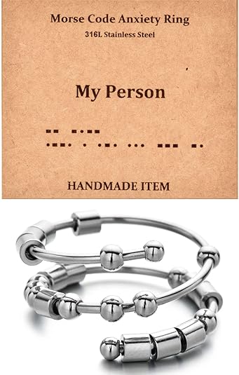 Morse Code Rings for Women, Stainless Steel Spinner Ring Fidget Rings for Anxiety Ring Morse Code Rings Inspirational Gifts Jewelry Women Birthday Graduation Gifts for Best Friends