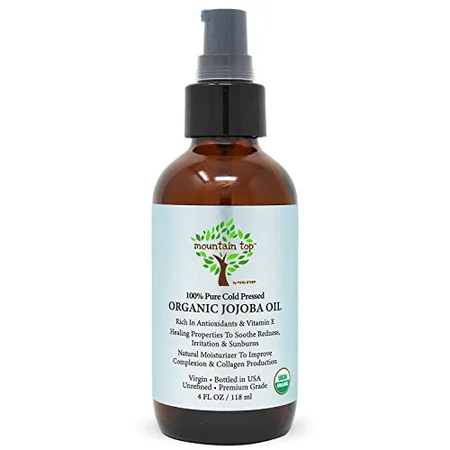 MOUNTAIN TOP Jojoba Oil (4 oz / 118 mL) USDA Organic 100% Pure Cold Pressed Unrefined, Hexane-Free Base Carrier Oil - Premium Grade Natural Moisturizer for Skin, Hair, & Face