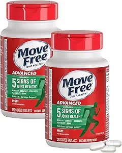 Move Free Advanced Plus MSM Coated Tablets, Joint Health Supplement with Glucosamine and Chondroitin, 120 Count, Pack of 2