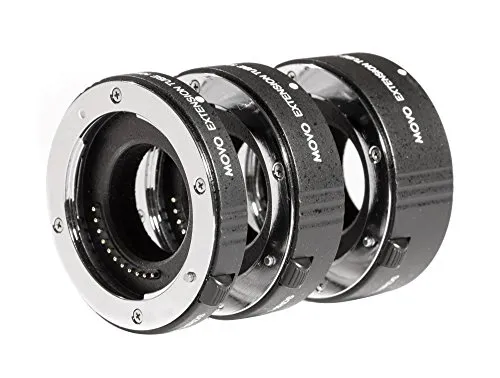 Movo MT-FT47 3-Piece AF Chrome Macro Extension Tube Set for Micro 4:3 Mount Mirrorless Camera System (Compatible with Olympus Pen, Panasonic Lumix, BMCC) with 10mm, 16mm and 21mm Tubes