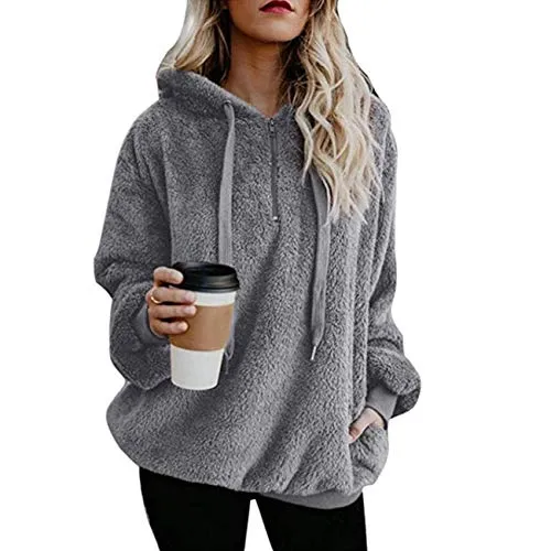 MUMUBREAL Womens Sherpa Pullover Hoodie Oversized Fuzzy Fleece Sweatshirt Plus Size Jacket with Pockets(Gray,3XL)