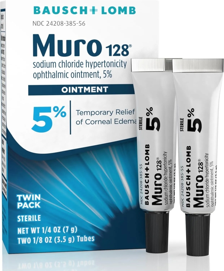 Muro 128 5% Sodium Chloride Hypertonicity Ophthalmic Ointment, from Bausch + Lomb, 2 x 0.125 Oz (7 g Total)