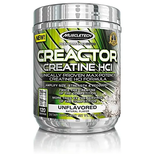 MuscleTech Creactor, Max Potency Creatine Powder, Micronized Creatine and Creatine HCl, Unflavored, 120 Servings (235g)(Packaging May Vary)