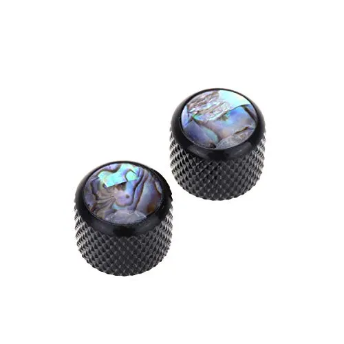 Musiclily Pro Traditional Metal Metric Size Abalone Top Dome Knobs for Fender Tele Telecaster Electric Guitar or Bass, Black (Set of 2)