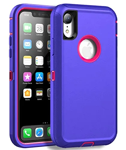MXX Case Compatible with iPhone XR, 3-Layer Heavy Duty Bumper Cover Case/Shock Protection/Dust Proof / [Support Wireless Charging] Designed for Apple iPhone XR (6.1 Inch) - (Purple/Pink)