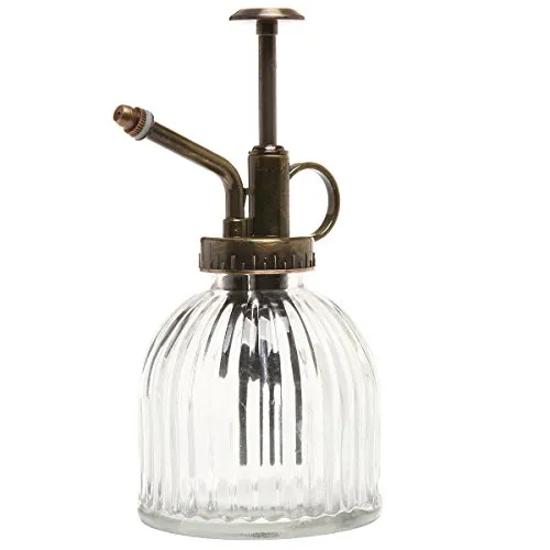 MyGift Vintage Style Clear Glass Water Spray Bottle/Decorative Plant Mister with Top Pump