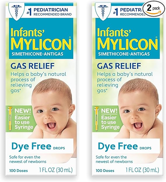 MYLICON Gas Relief Drops for Infants and Babies, Dye Free Formula, 1 Fluid Ounce with Updated Syringe (2-Pack)