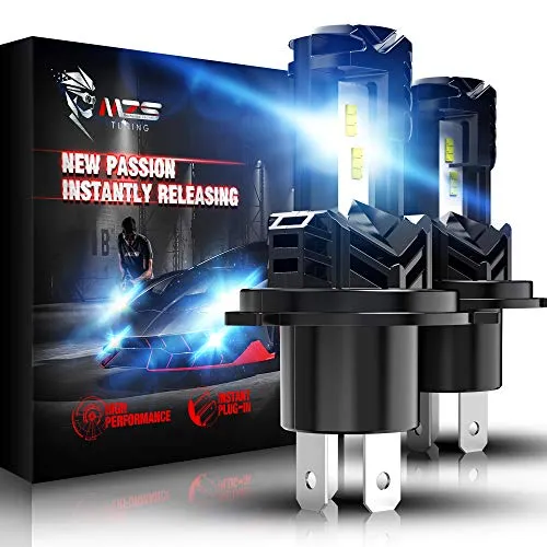 MZS H4 LED Bulb, 12000LM Wireless Instant Plug-in 9003 HB2 Conversion Kit Extreme Small Size Fanless Design 6500K White Halogen Replacement,Pack of 2