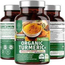 N1N Premium Turmeric Curcumin with BioPerine [Max Absorption, 2300mg] Organic Turmeric Capsules with 95% Curcuminoids, Ginger, Apple Cider Vinegar for Pain Relief, Joint & Digestion Support, 90 Caps