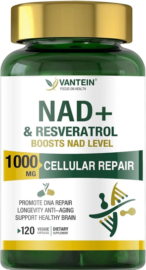 NAD+ & Resveratrol Supplement - NMN Alternative with 120 Capsules, Anti-Aging Cellular Support, Energy & Longevity Booster, DNA Repair Formula