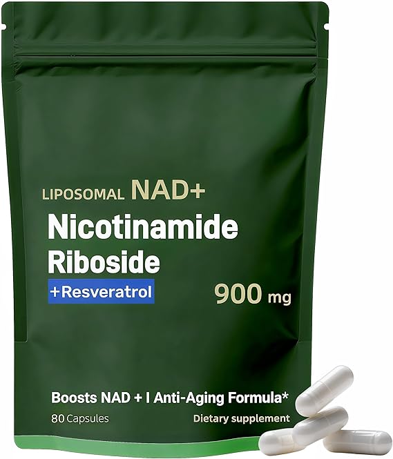 NAD+ Supplement - Nicotinamide Riboside & Resveratrol 900mg  Fast-Absorbing Cellular Renewal Capsules for Energy, Anti-Aging & Brain Health  80 Capsules