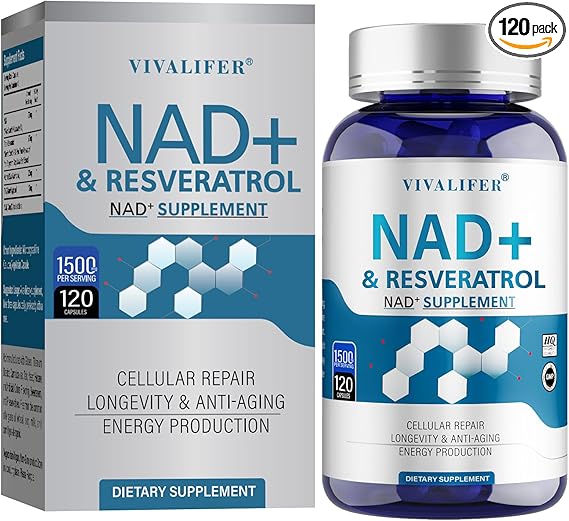 NAD+ Supplement 1500 mg - 120 Capsules High Purity NAD+ & Resveratrol, NMN Supplement Alternative for Anti-Aging, Antioxidant Support, Energy & Focus Boost