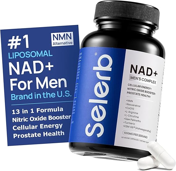 NAD Supplement for Men Liposomal NAD+ NMN Alternative Nitric Oxide Prostate Health Supplements with Resveratrol, CoQ10, L Citrulline and Lycopene for Anti-Aging & Cellular Energy Support 60 Capsules