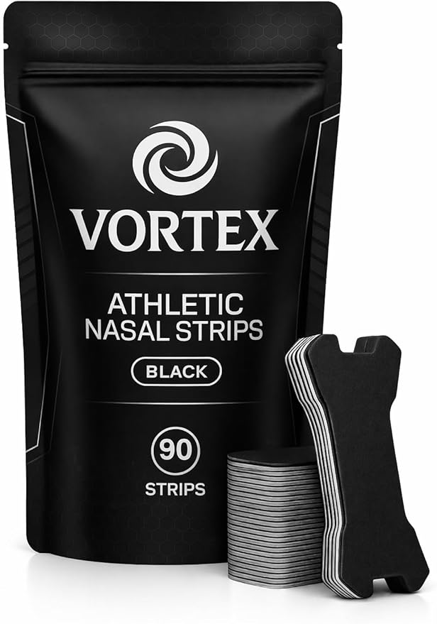 Nasal Strips for Breathing with Extra-Strength Tension Core (90 Count) - Oil & Sweat Proof Adhesive - Athletic Nasal Strips for Snoring & Sleeping - Black, Wide, Universal Fit