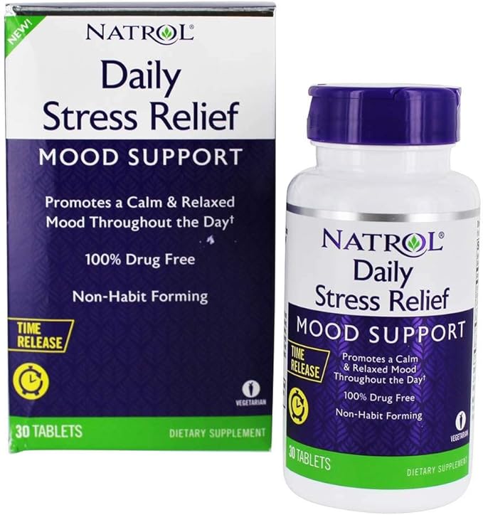 Natrol Daily Stress Relief Mood Support Time Release Tablets, Promotes a Calm & Relaxed Mood, Supports Healthy Serotonin Levels, 100mg, 30 Count