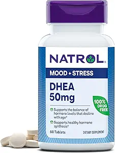 Natrol DHEA Tablets, Promotes Balanced Hormone Levels, Supports a Healthy Mood, Supports Overall Health, Helps Promote Healthy Aging, HPLC Verified, 50mg, 60 Count