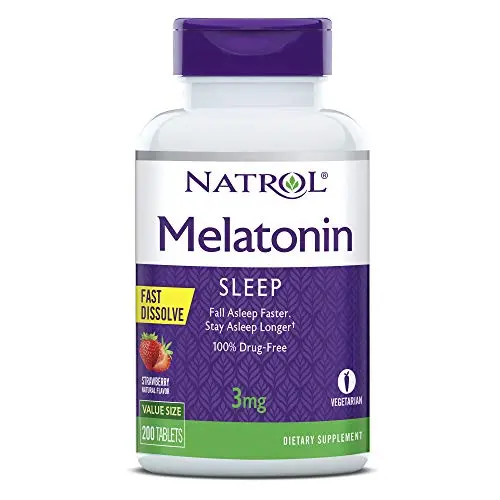 Natrol Melatonin Fast Dissolve Tablets, Helps You Fall Asleep Faster, Stay Asleep Longer, Easy to Take, Dissolves in Mouth, Faster Absorption, Maximum Strength, Strawberry Flavor, 3mg, 200 Count
