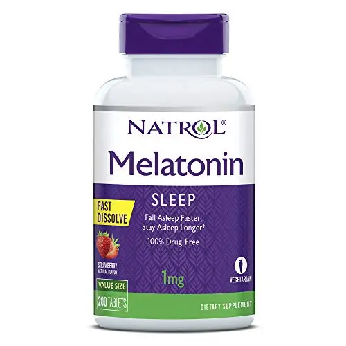 Natrol Melatonin Fast Dissolve Tablets, Helps You Fall Asleep Faster, Stay Asleep Longer, Easy to Take, Dissolves in Mouth, Faster Absorption, Maximum Strength, Strawberry Flavor, 1mg, 200 Count