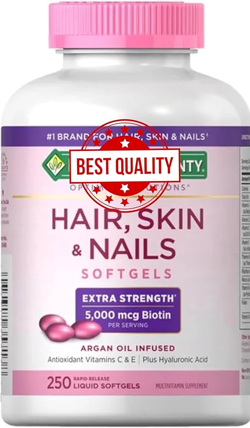 Natural Hair Skin and Nails 5000 mcg of Biotin - 250 Coated Tablets Extra Strength