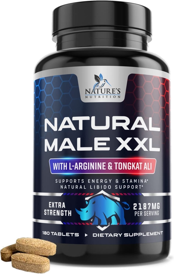 Natural Male XXL Tablets Natural Stamina Strength & Endurance  Extra Strength Energy Support  Made in USA  Prime Performance Supplement for Men - 180 Tablets