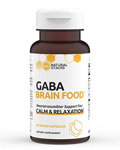 Natural Stacks GABA Supplement 60 ct. - Deep Relaxation and Calm - Night Time Sleep Aid - Brain Food Formula Promotes GABA (Gamma-Aminobutyric Acid)