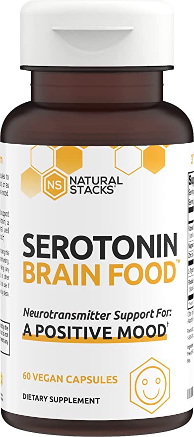Natural Stacks Serotonin Supplement - Mood Boost and Brain Health Supplement with Rhodiola Rosea, L Tryptophan - Serotonin Production - Mood and Natural Energy Supplement (60ct)