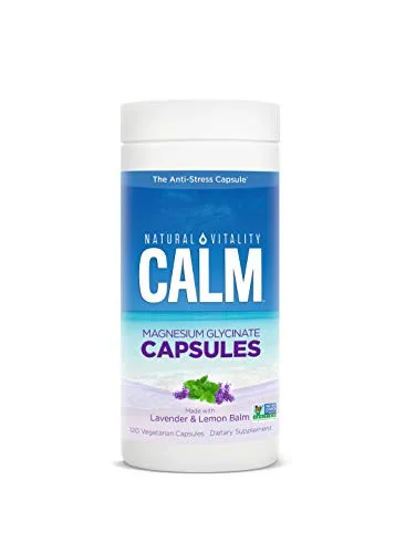 Natural Vitality Calm Capsules, Magnesium Glycinate Supplement with Lavender & Lemon Balm, Gluten Free, Non-GMO, 120 Count Vegan Capsules
