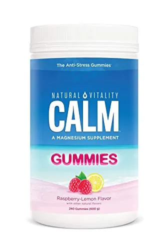 Natural Vitality Calm, Magnesium Citrate Supplement, Anti-Stress Gummies, Raspberry-Lemon 240 Gummies (Packaging May Vary)