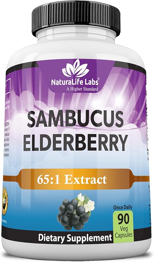 NaturaLife Labs Sambucus Elderberry Capsules  with Vitamin C & Zinc  Immune Support Supplement 90 Vegan Capsules  Non-GMO & Gluten-Free