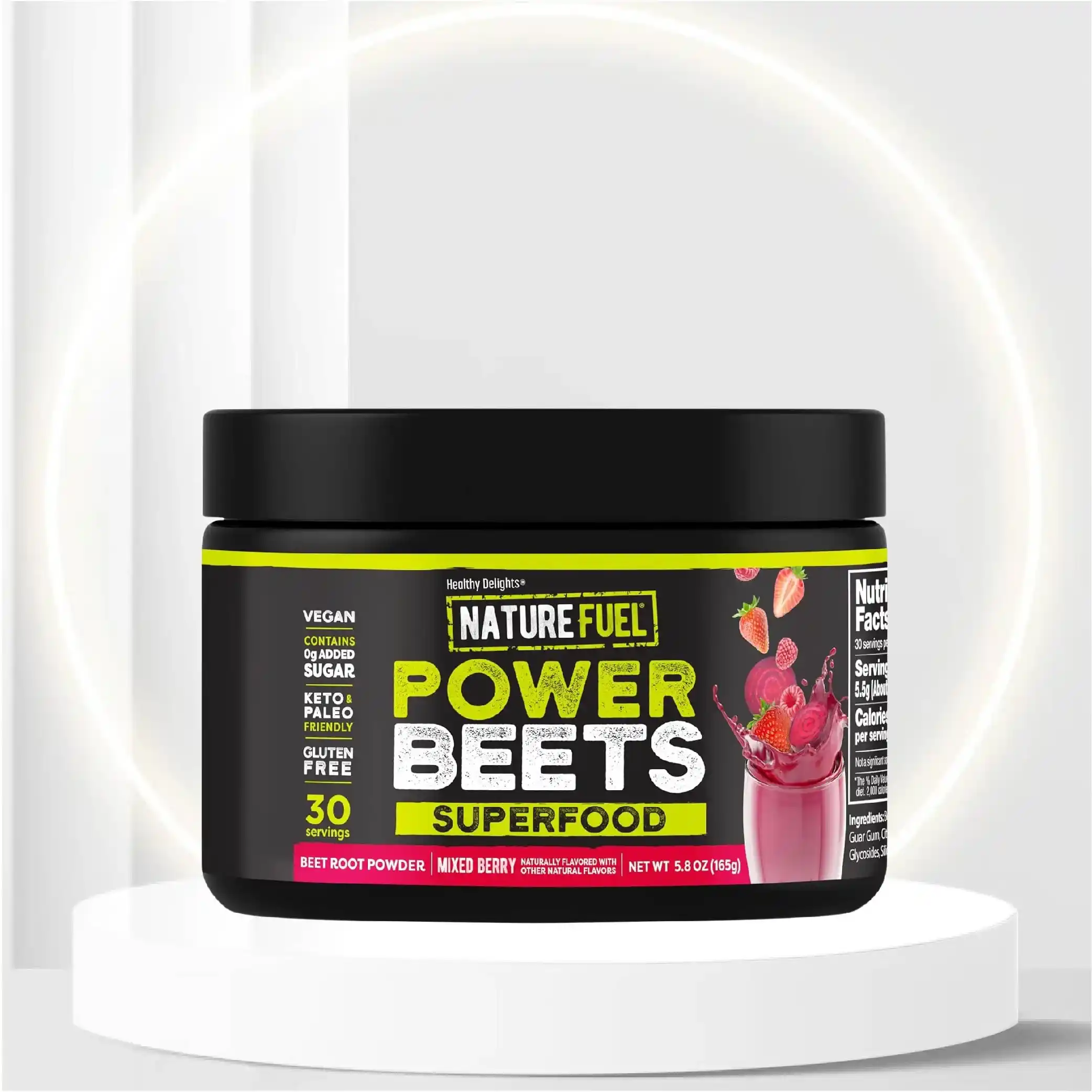Nature Fuel Power Beets - Super Concentrated Non-GMO Beet Juice Powder - Delicious Acai Berry Pomegranate Flavor - 30 Servings - Pantry Friendly