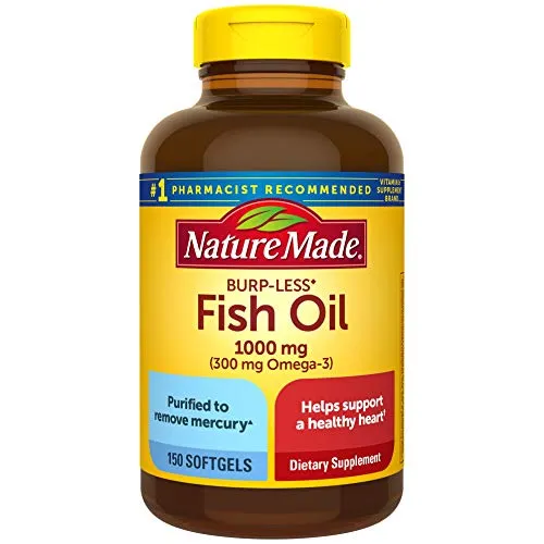 Nature Made Burp-Less Fish Oil 1000 mg Softgels, 150 Count for Heart Healthï¿½ (Packaging May Vary)