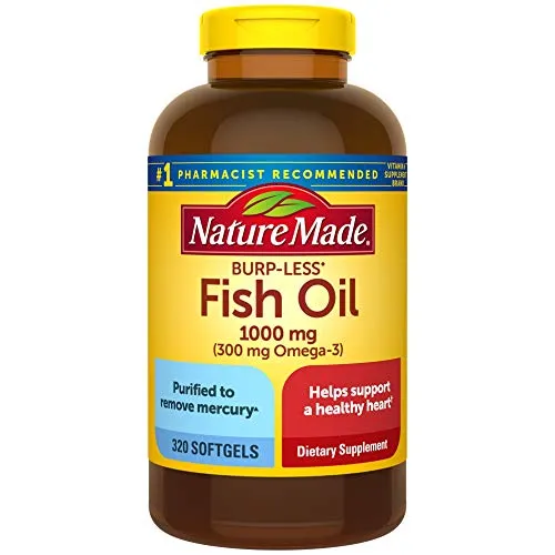 Nature Made Burp-Less Fish Oil 1000 mg Softgels, 320 Count for Heart Healthï¿½ (Packaging May Vary)