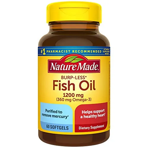 Nature Made Burp-Less Fish Oil 1200 mg Softgels, 60 Count for Heart Healthï¿½