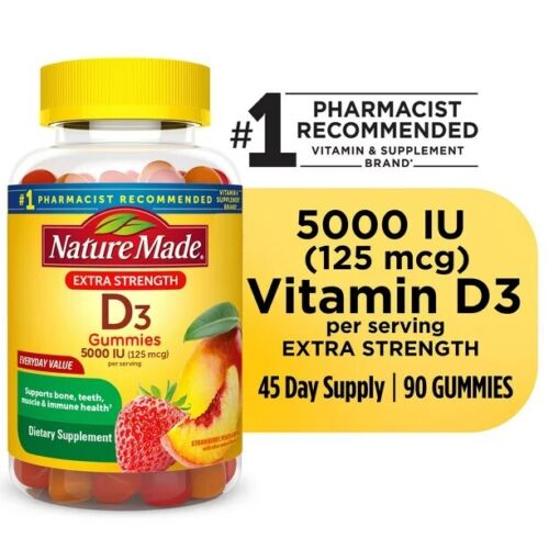 Nature Made Extra Strength Vitamin D3 5000 IU (125 mcg) Per Serving Gummies, Die