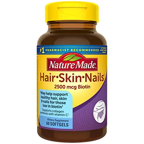 Nature Made Hair, Skin & Nails with 2500 mcg of Biotin Softgels, 60 Count for Supporting Healthy Hair, Skin and Nailsï¿½ (Packaging May Vary)