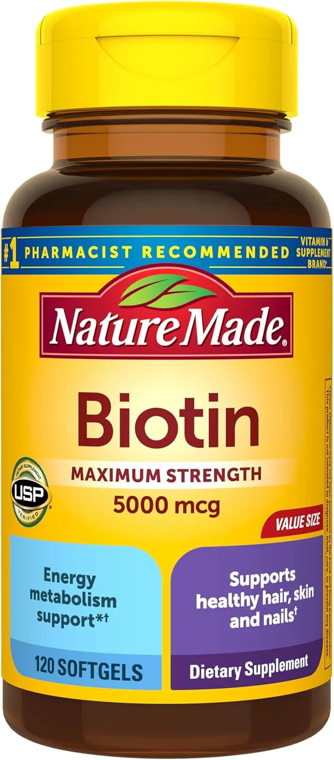 Nature Made Maximum Strength Biotin 5000 mcg Softgels, 120 Count Value Size (Packaging May Vary)