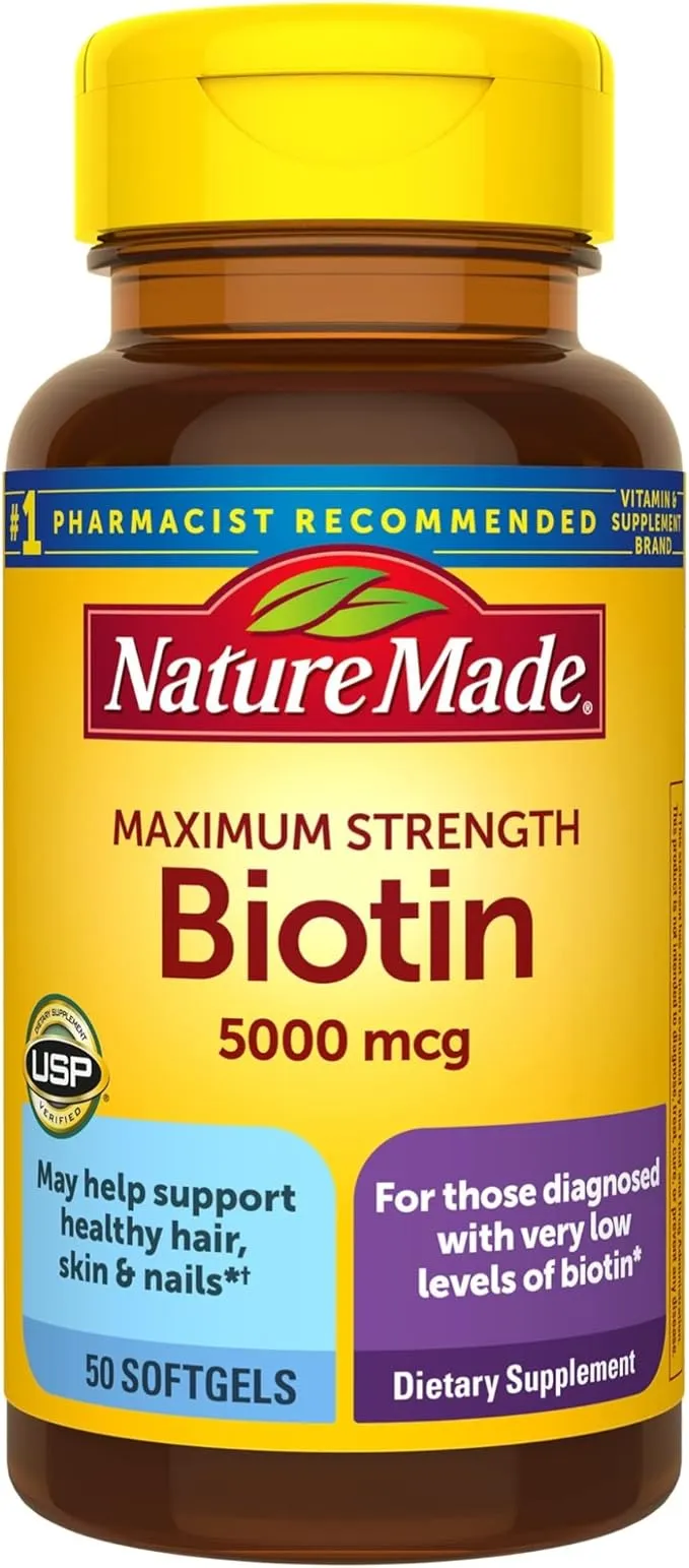 Nature Made Maximum Strength Biotin 5000 mcg Softgels, 50 Count (Packaging May Vary)