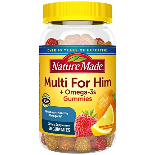 Nature Made Men's Multivitamin + Omega-3 Gummies, Daily Nutritional Support, 80 Count (Packaging May Vary)
