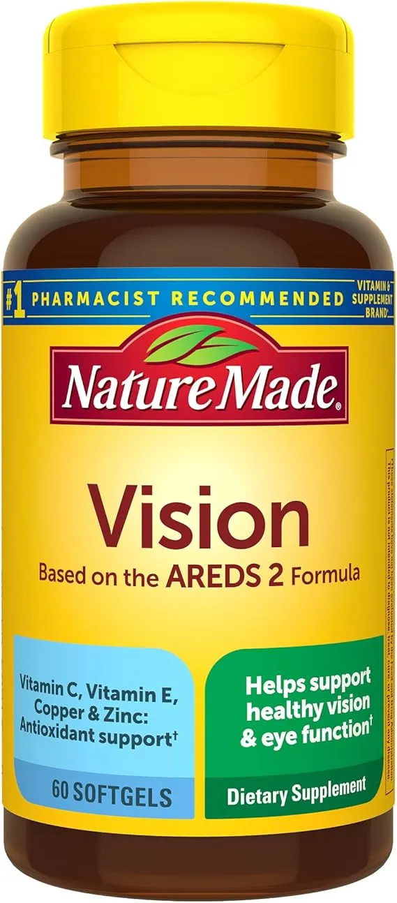 Nature Made Vision with AREDS 2 Formula, Eye Vitamins with Lutein & Zeaxanthin, Vitamin C, Vitamin E, Zinc, and Copper, Helps Support Healthy Vision and Eye Function, 60 Softgels