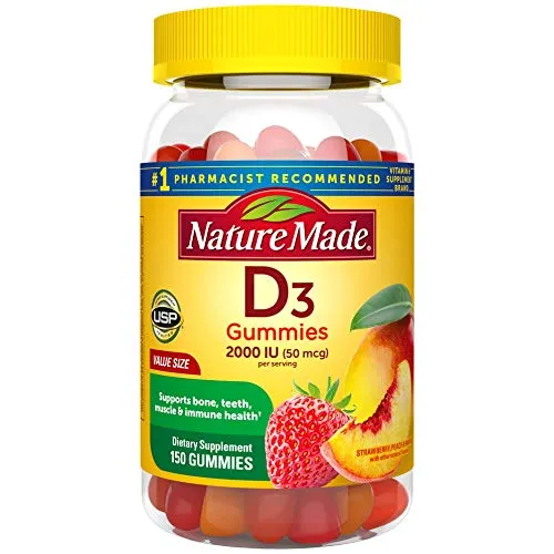 Nature Made Vitamin D3 2000 IU (50 mcg) Gummies, 150 Count for Bone Healthï¿½ (Packaging May Vary)