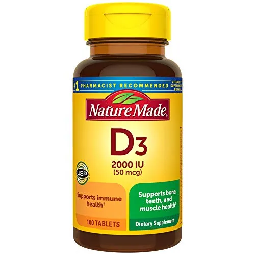 Nature Made Vitamin D3 2000 IU (50 mcg) Tablets, 100 Count for Bone Healthï¿½ (Packaging May Vary)