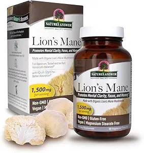 Nature's Answer Lions Mane Mushroom Powder 1500 mg 90-Capsules | Brain Mushroom Supplement | Promotes Focus, Memory, Mental Clarity | Vegan, Non-GMO | Single Count