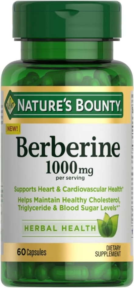 Nature's Bounty 1000mg Berberine Herbal Health Capsules Support Heart and Cardiovascular Health, Help Maintain Healthy Cholesterol, Triglyceride, and Blood Sugar Levels, 60 Capsules
