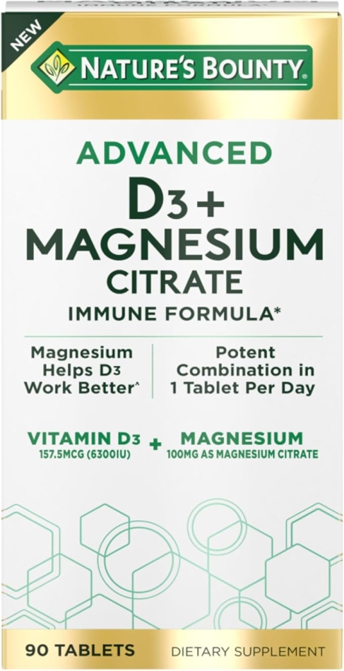 Natureâs Bounty Advanced Vitamin D3 with Magnesium Citrate Immune Formula, Supports Immune and Bone Health, 90 Tablets