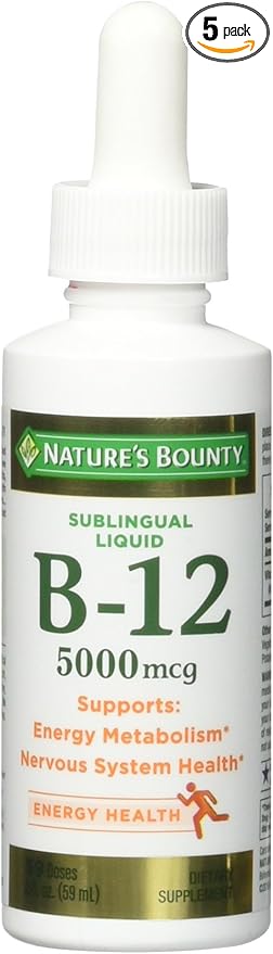 Nature's Bounty B-12 5000 mcg Sublingual Liquid Energy Health 2 oz (Pack of 5)