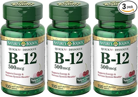Nature's Bounty B-12 Quick Dissolve Tablets 500 Mcg, 300 Tablets (3 X 100 Count Bottles)